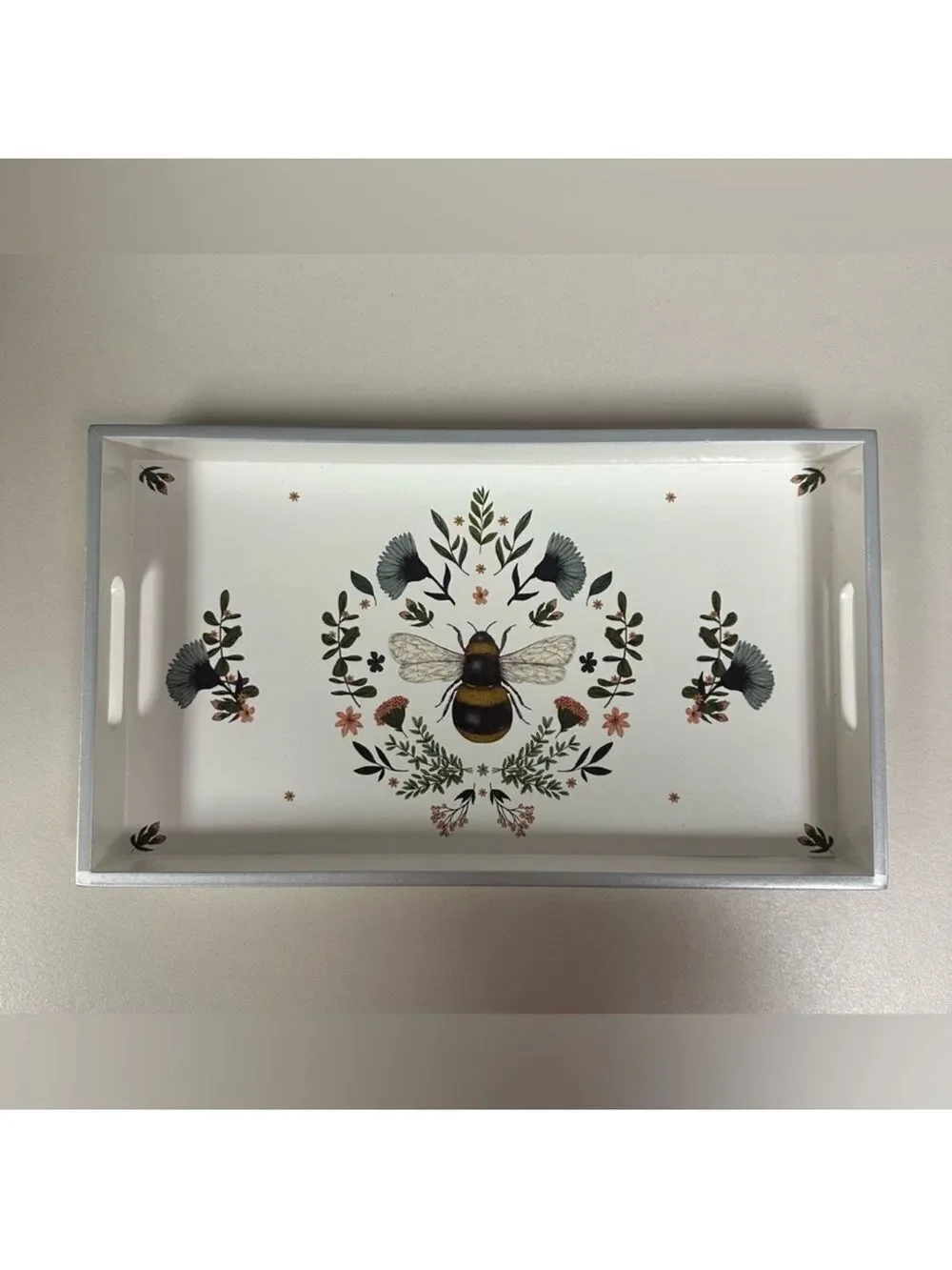 PPD White Blue Black Gold Secret Bee Lacquered Vanity Tray